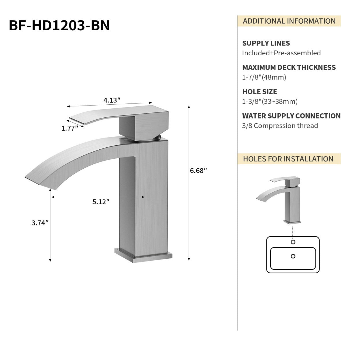 Bathroom Single Hole Sink Waterfall Faucet Brushed Nickel Single Handle B2724P262879