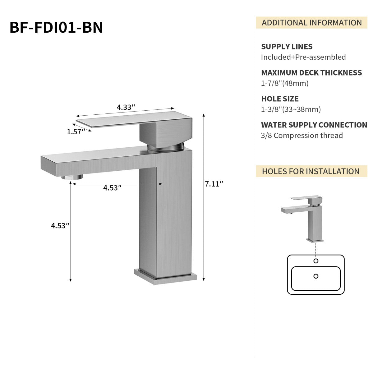 Bathroom Single Hole Sink Faucet Brushed Nickel Single Handle B2724P262875