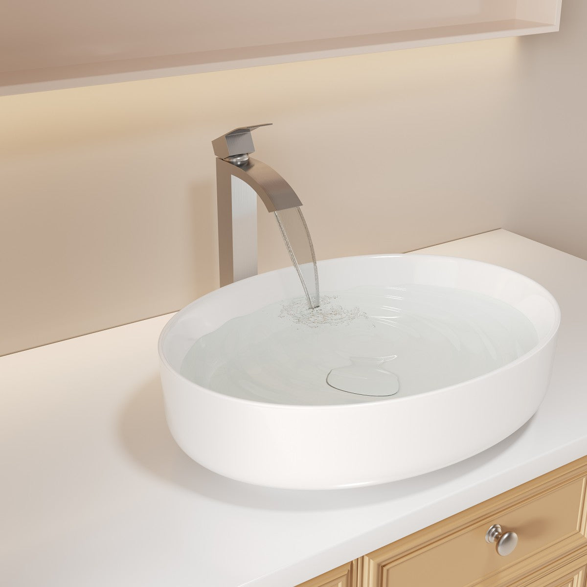 Bathroom Single Hole Vessel Sink Waterfall Faucet Brushed Nickel Single Handle B2724P262883