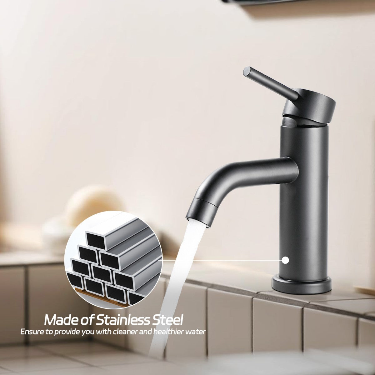 Bathroom Single Hole Sink Faucet Matte Black Single Handle W1224P203277