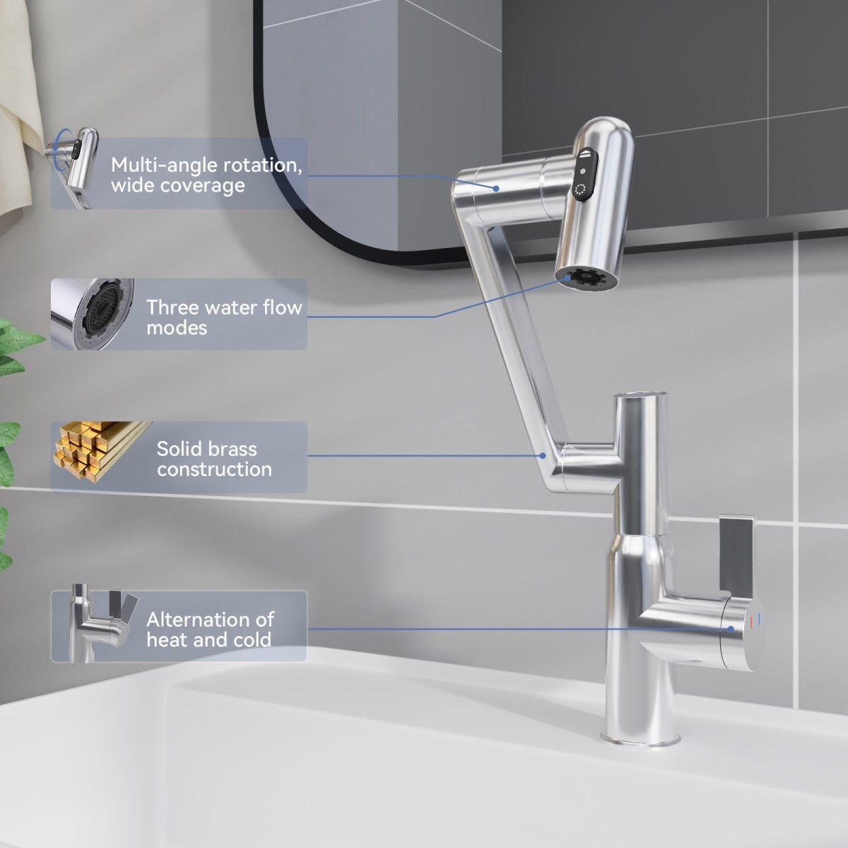 Bathroom Single Hole Sink Faucet Chrome Two Handles Rotable Spout W1217P214949
