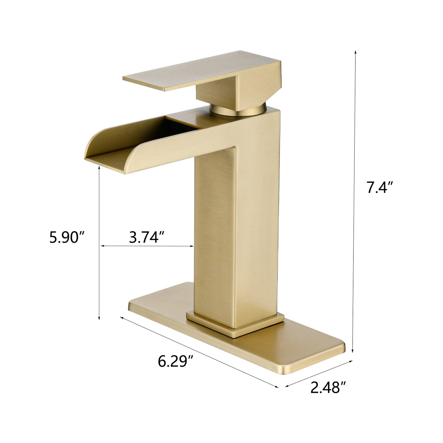 Bathroom Single Hole or Three Holes Waterfall Sink Faucet Brushed Gold Single Handle with Deck Plate and Pop-up Drain W1224P224288
