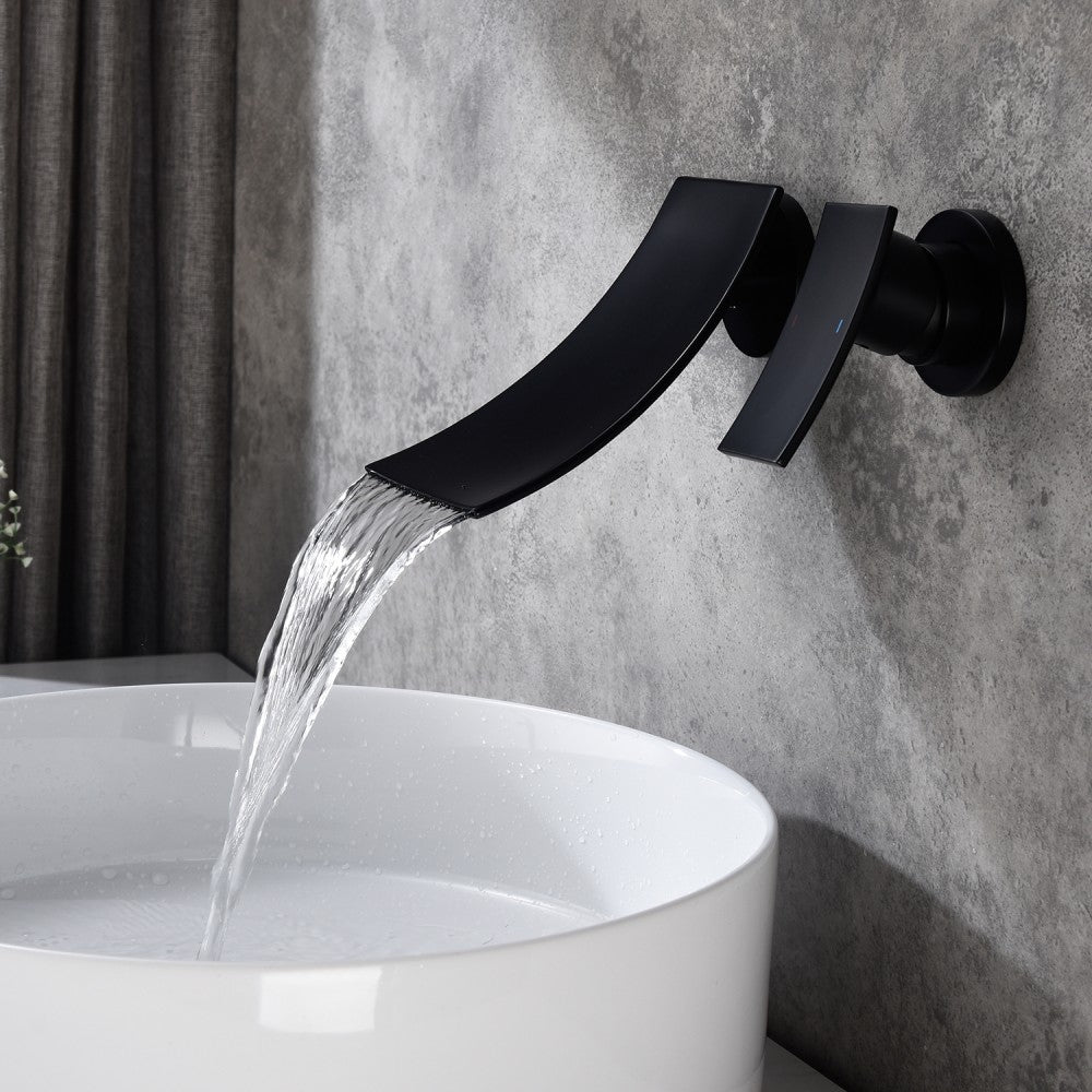 Bathroom Waterfall Sink Faucet Matte Black Single Handle Wall Mounted W2287P185541