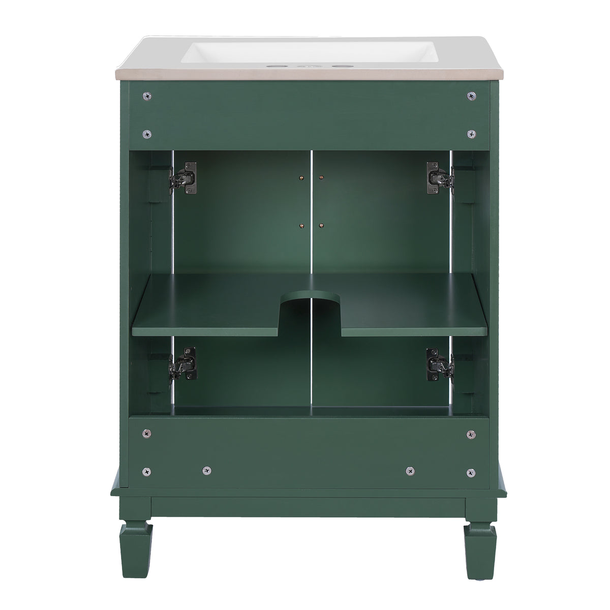 24" Bathroom Vanity with Sink, French Style Bathroom Vanity with Carved Legs & Drawer, Adjustable Shelf, Back Cutout for Plumbing, Soft Close Door,Green