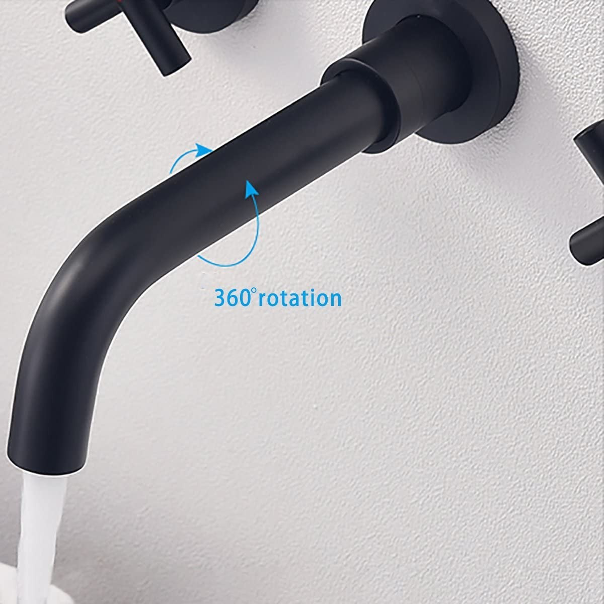 Bathroom Sink Faucet Brushed Matte Black Double Handles Wall Mounted With Pop-up Drain W928P261553