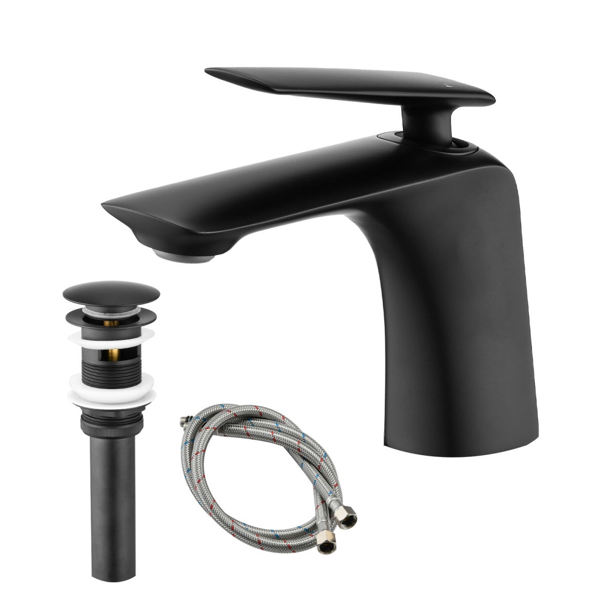 Bathroom Single Hole Sink Faucet Matte Black Single Handle With Pop-up Drain W1224P227850