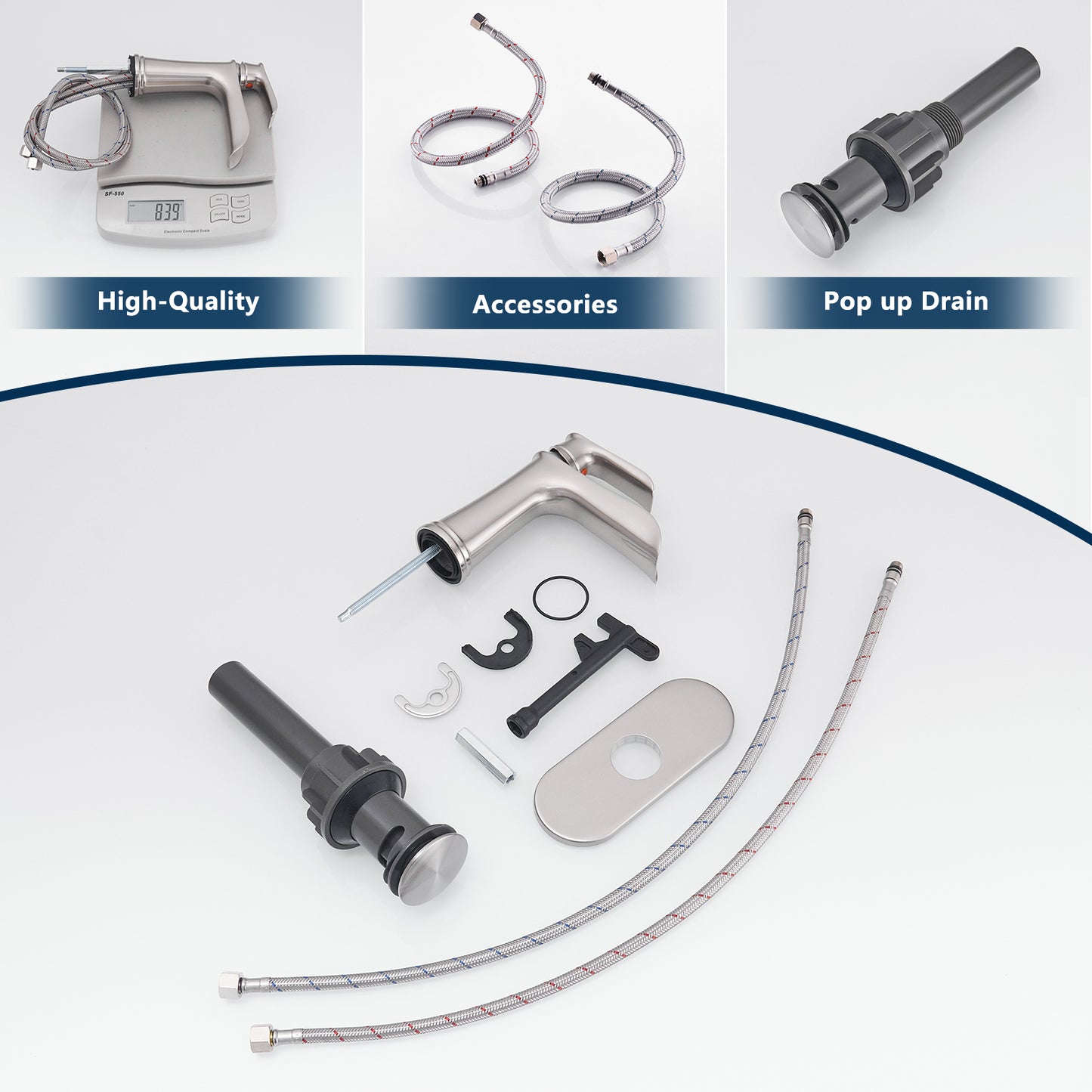 Bathroom Single Hole or Three Hole Waterfall Sink Faucet Brushed Nickel Single Handle With Deck Plate W1932P180746