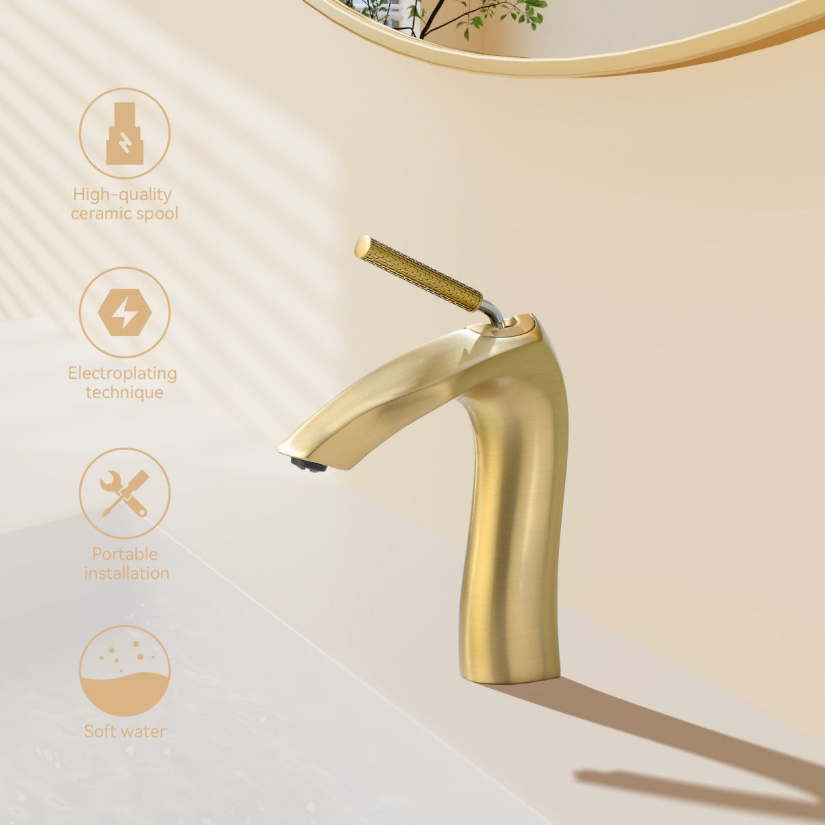 Bathroom Single Hole Sink Faucet Brushed Gold Single Handle W1217P214966