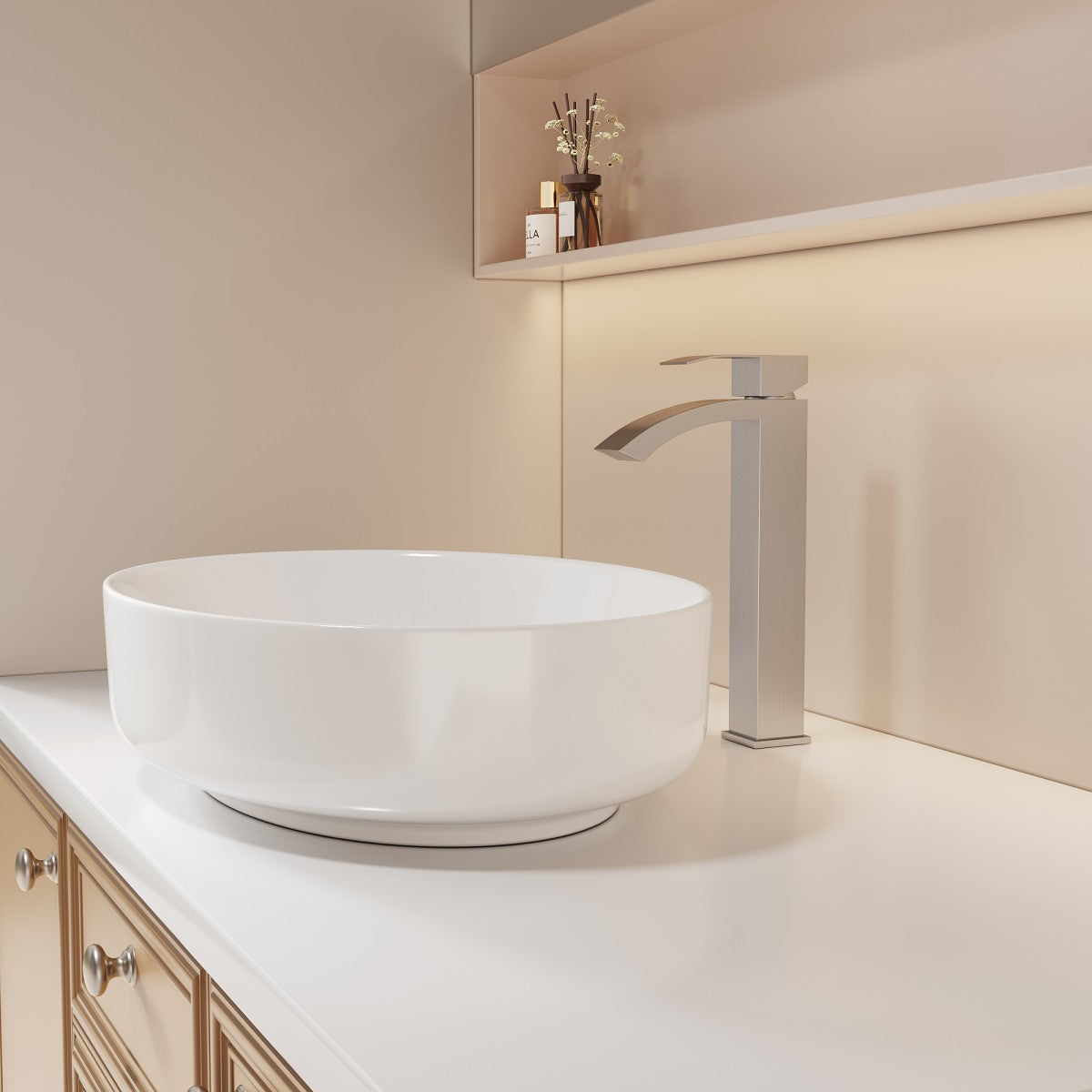 Bathroom Single Hole Vessel Sink Waterfall Faucet Brushed Nickel Single Handle B2724P262883