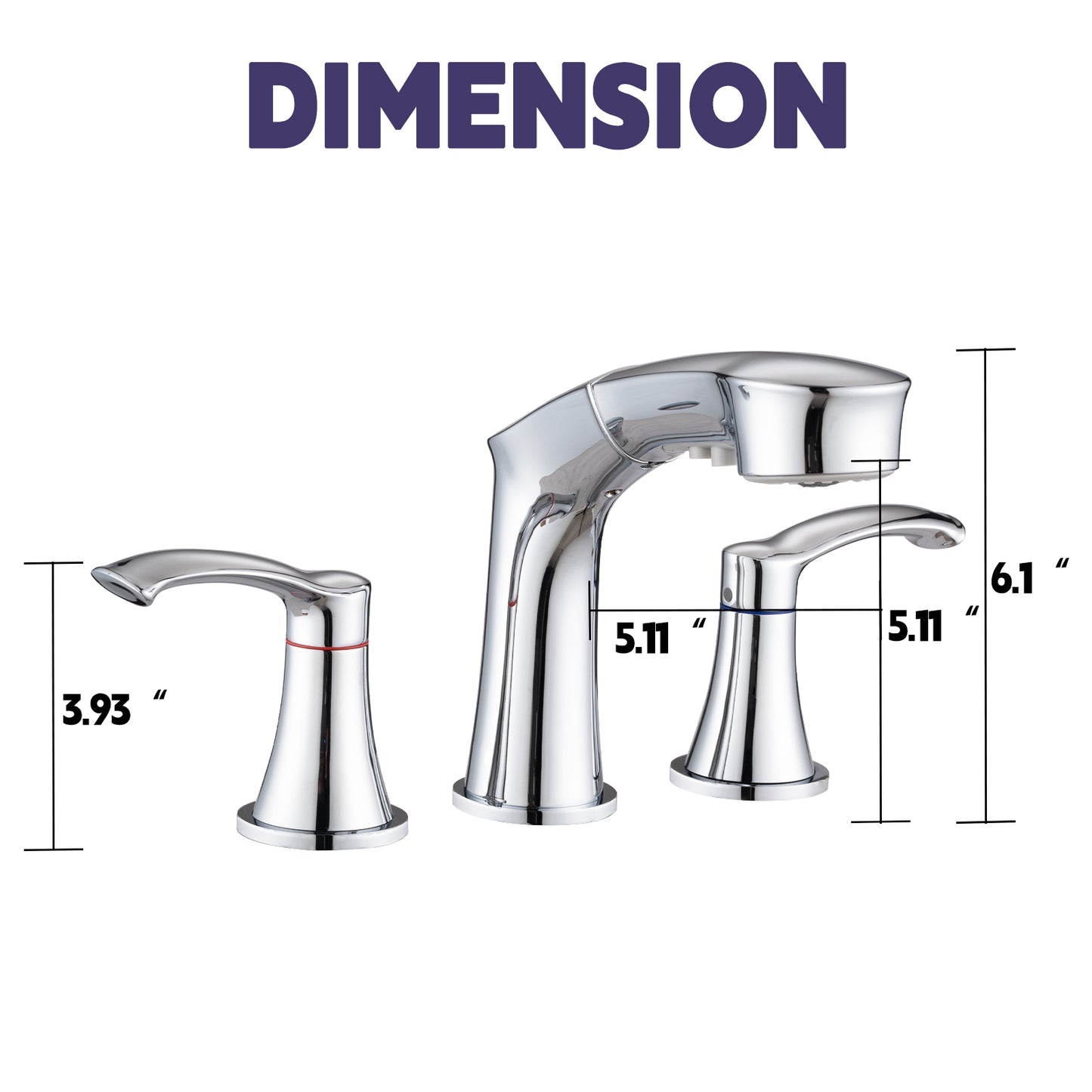 Bathroom Widespread Three Hole Pull-out Sink Faucet Chrome Two Handles With Pop-up Drain W1224P184845