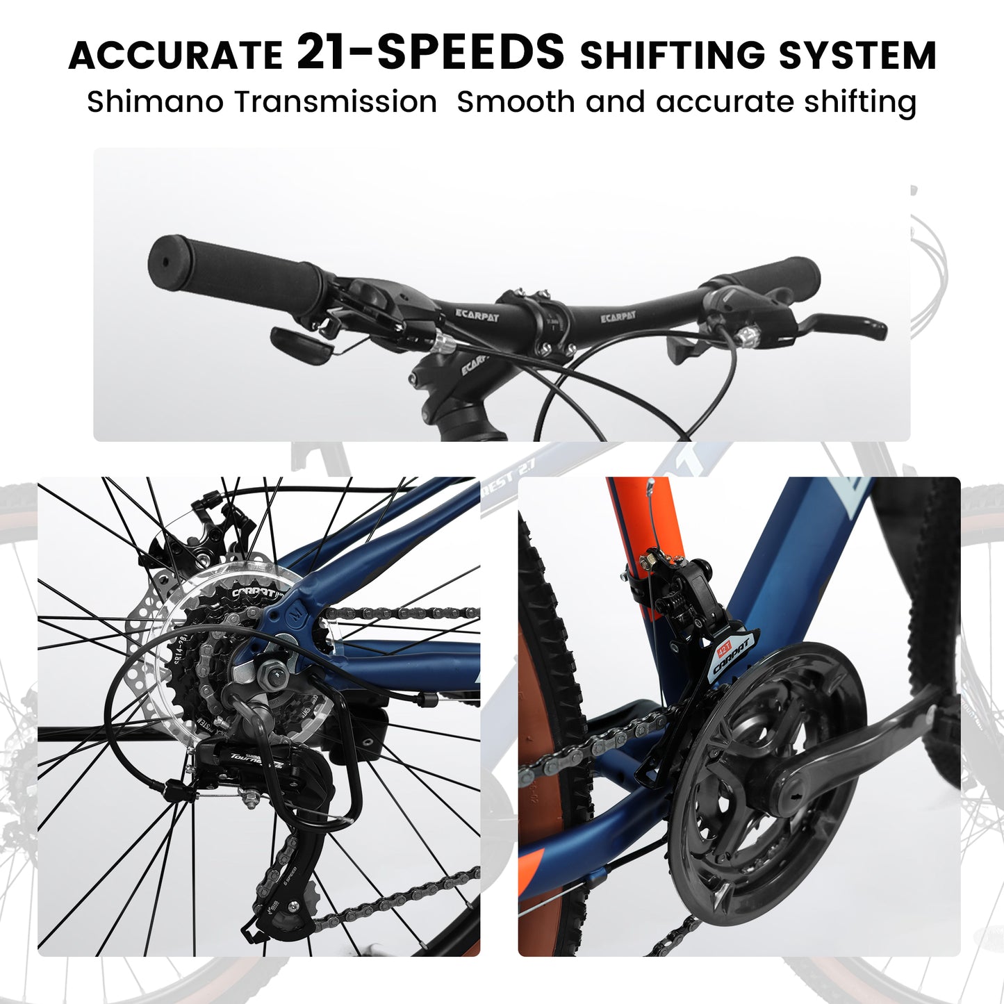 27.5 Inch Aluminum Mountain Bike Shimano 21 Speed Dual Disc Brake Front Suspension For Women Blue Orange
