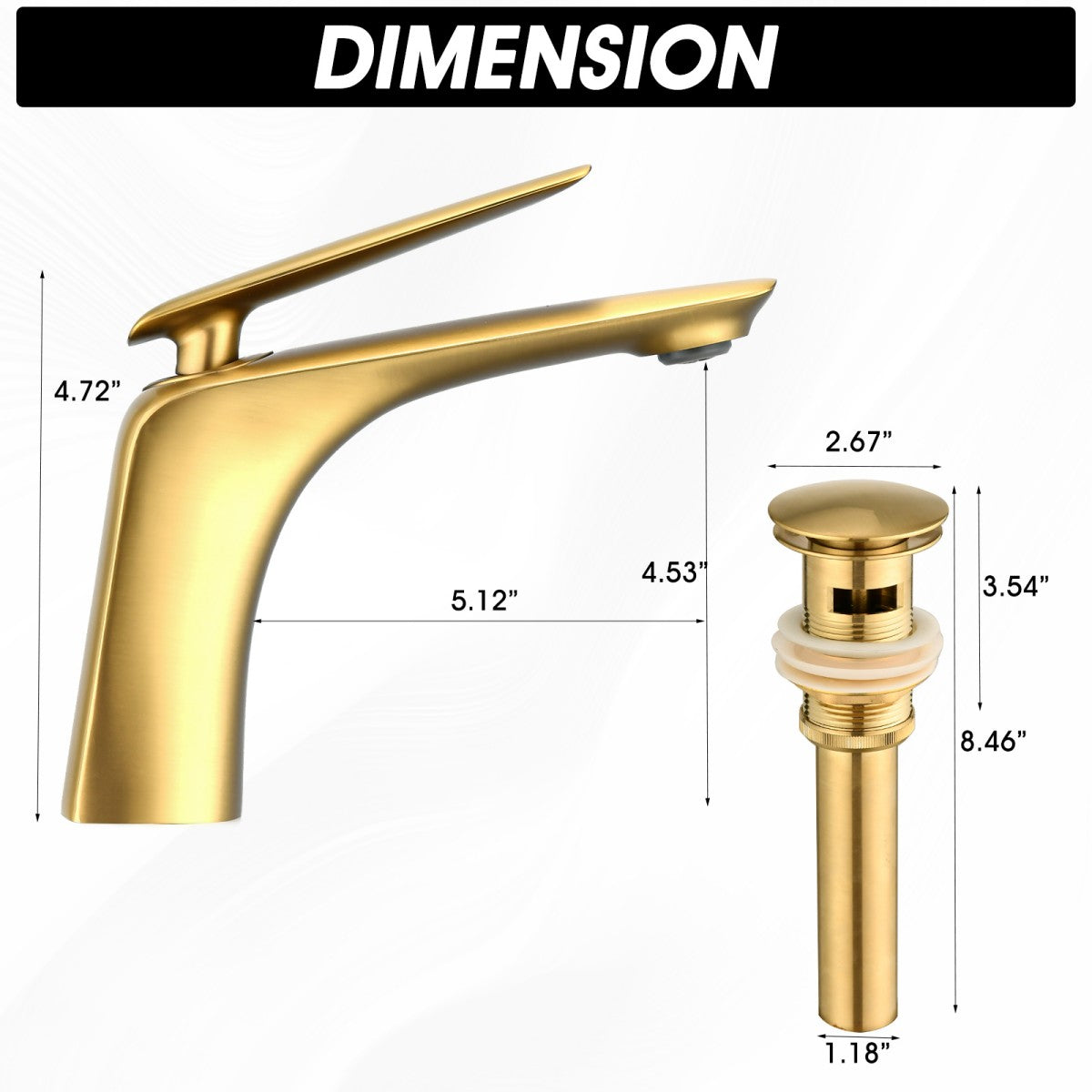 Bathroom Single Hole Sink Faucet Gold Single Handle With Pop-up Drain W1224P227855