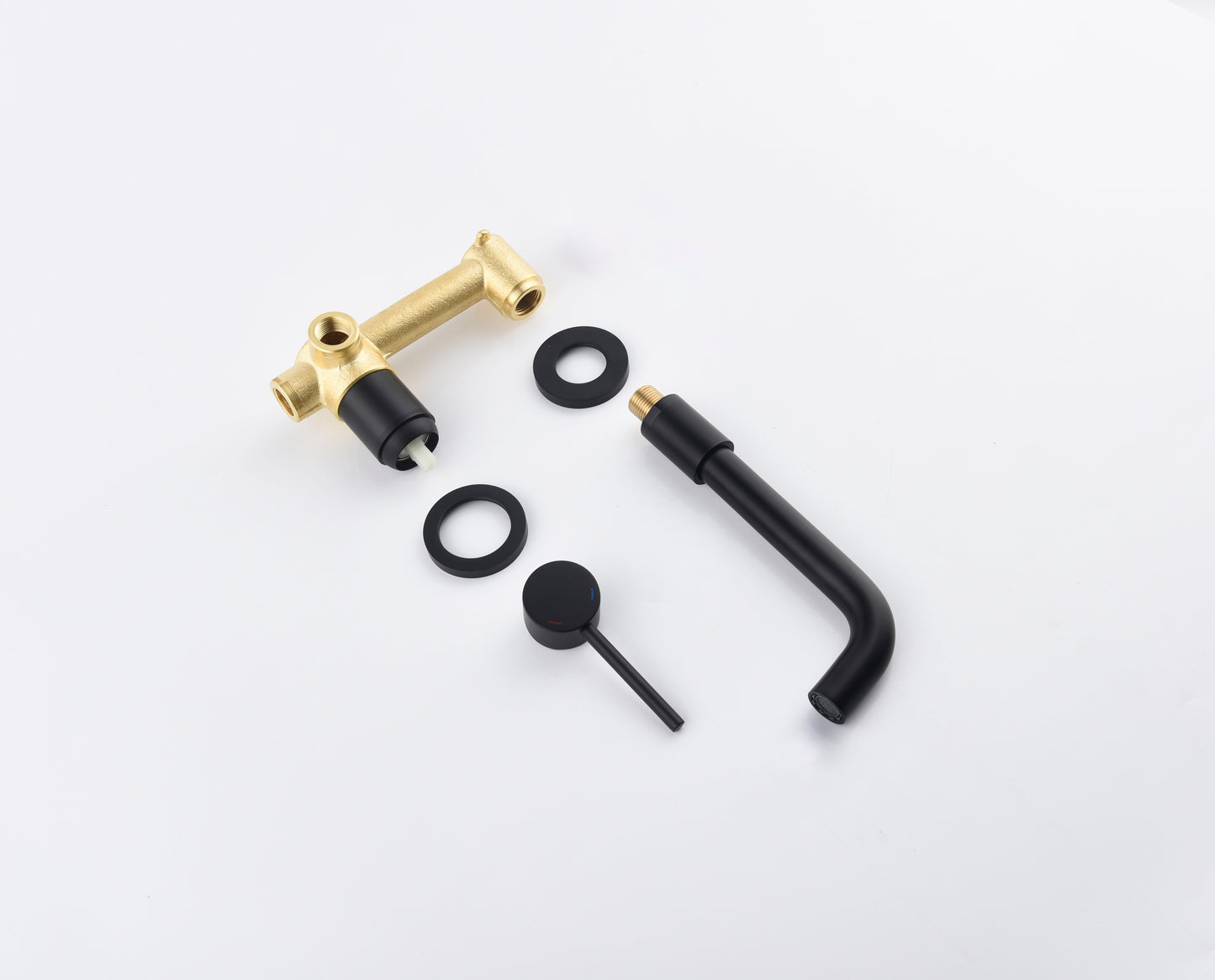 Bathroom Sink Faucet Matte Black Single Handle Wall Mounted Pop-up Drain W928P261575