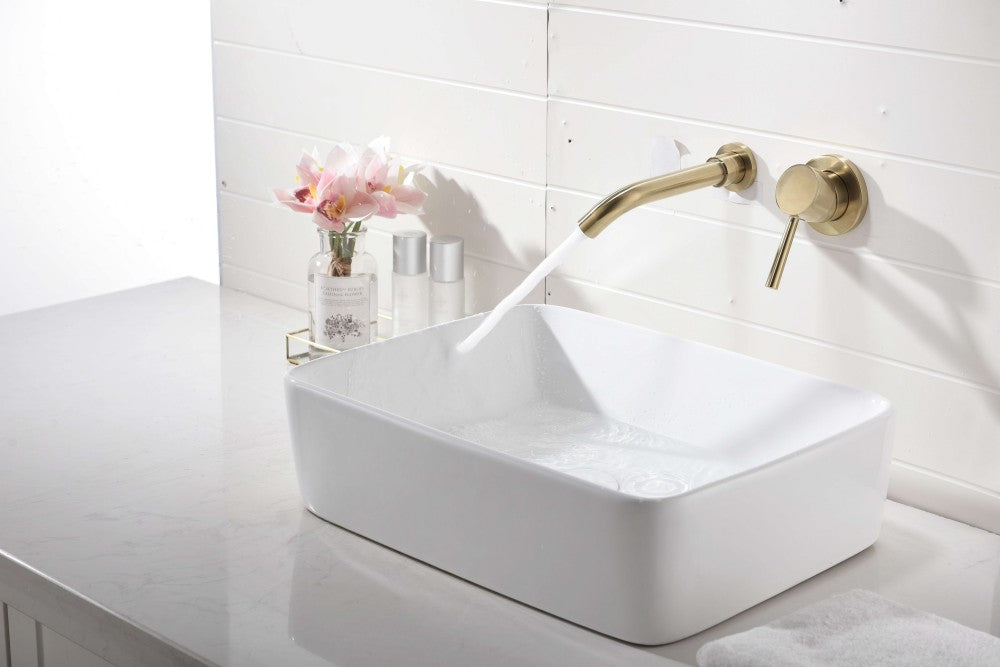 Bathroom Sink Faucet Brushed Gold Single Handle Wall Mounted With Pop-up Drain W928P261570