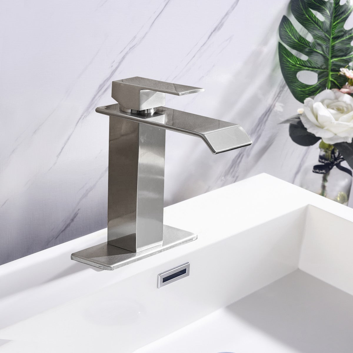 Bathroom Single Hole or Three Holes Sink Faucet Brushed Nickel Single Handle With Deck Plate W2287P185569
