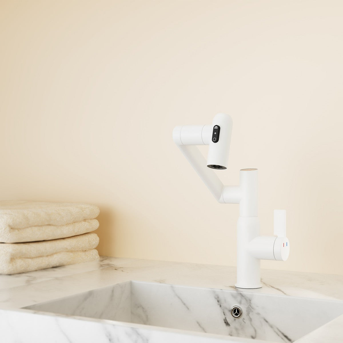 Bathroom Single Hole Sink Faucet White Two Handles Rotable Spout W1217P214946