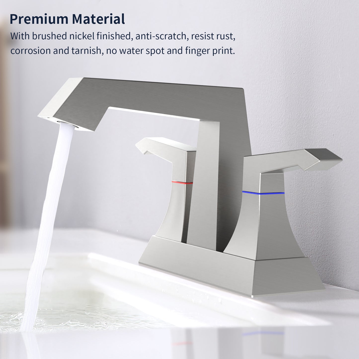 Bathroom Widespread Three Hole Sink Faucet Brushed Nickel Two Handles With Pop-up Drain T3177P277482
