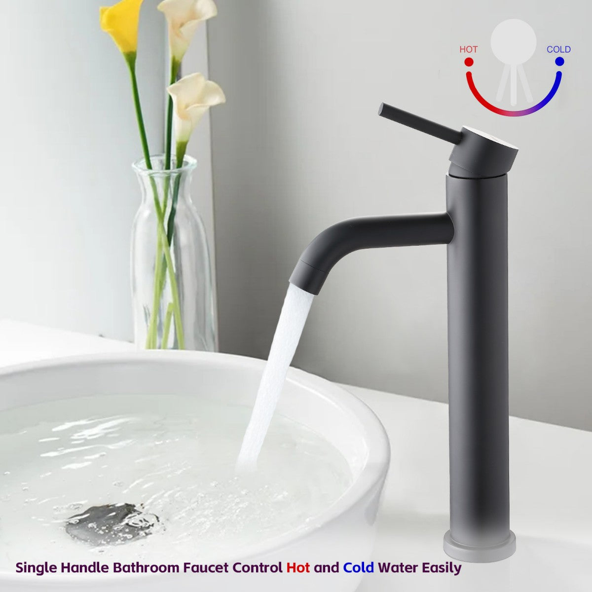 Bathroom Single Hole Vessel Sink Faucet Matte Black Single Handle W1224P206884