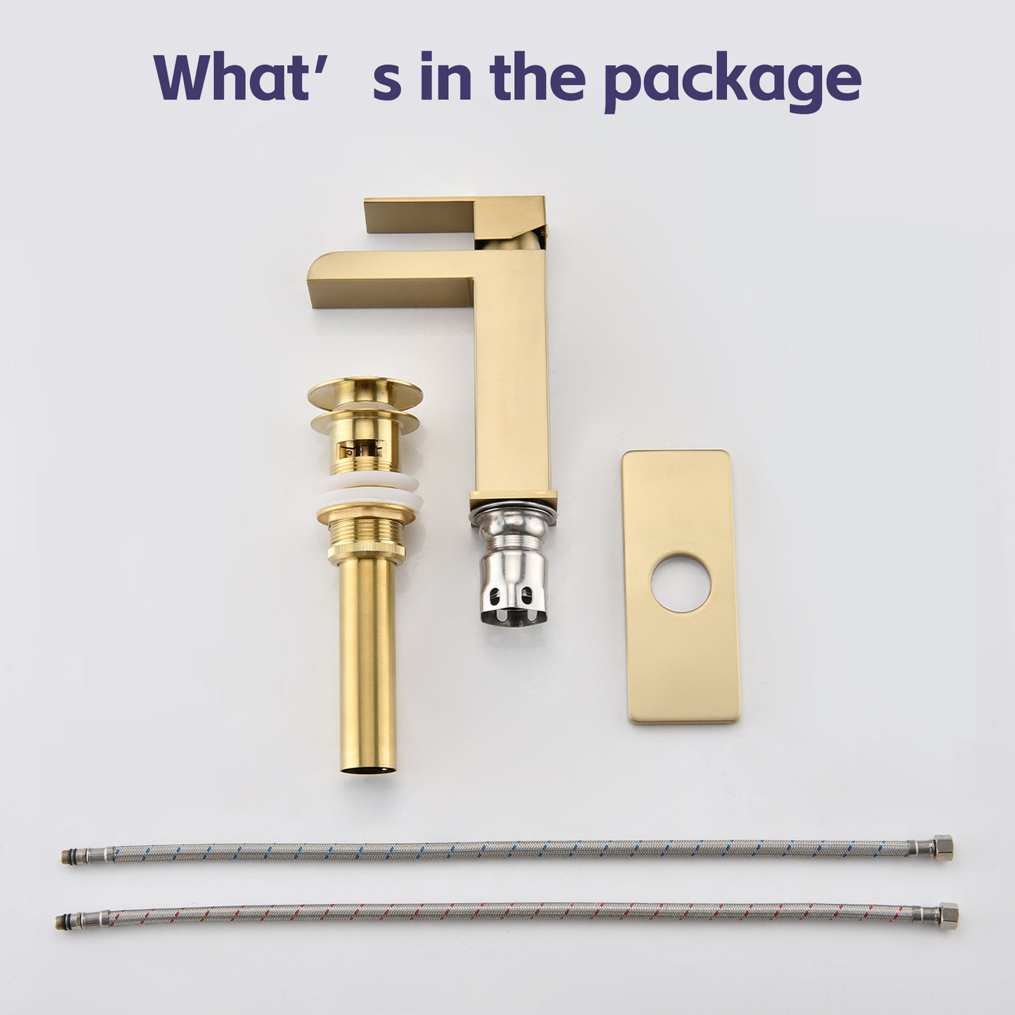 Bathroom Single Hole or Three Holes Waterfall Sink Faucet Brushed Gold Single Handle with Deck Plate and Pop-up Drain W1224P224288