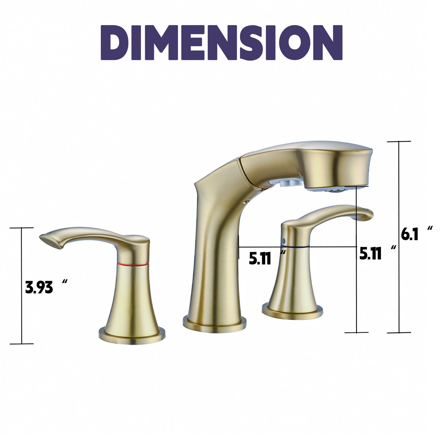 Bathroom Widespread Three Hole Pull-out Sink Faucet Brushed Gold Two Handles With Pop-up Drain W1224P185049