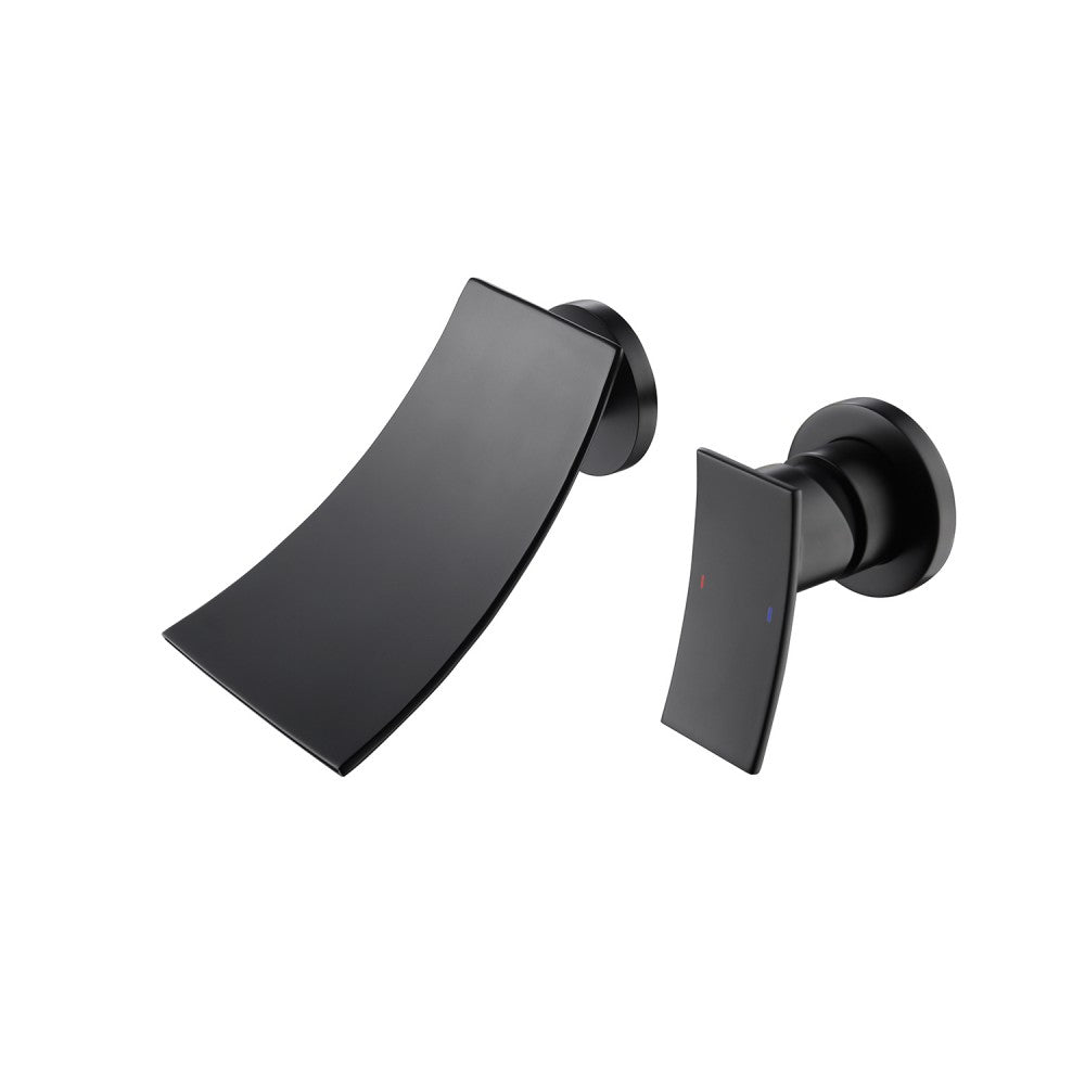 Bathroom Waterfall Sink Faucet Matte Black Single Handle Wall Mounted W2287P185541