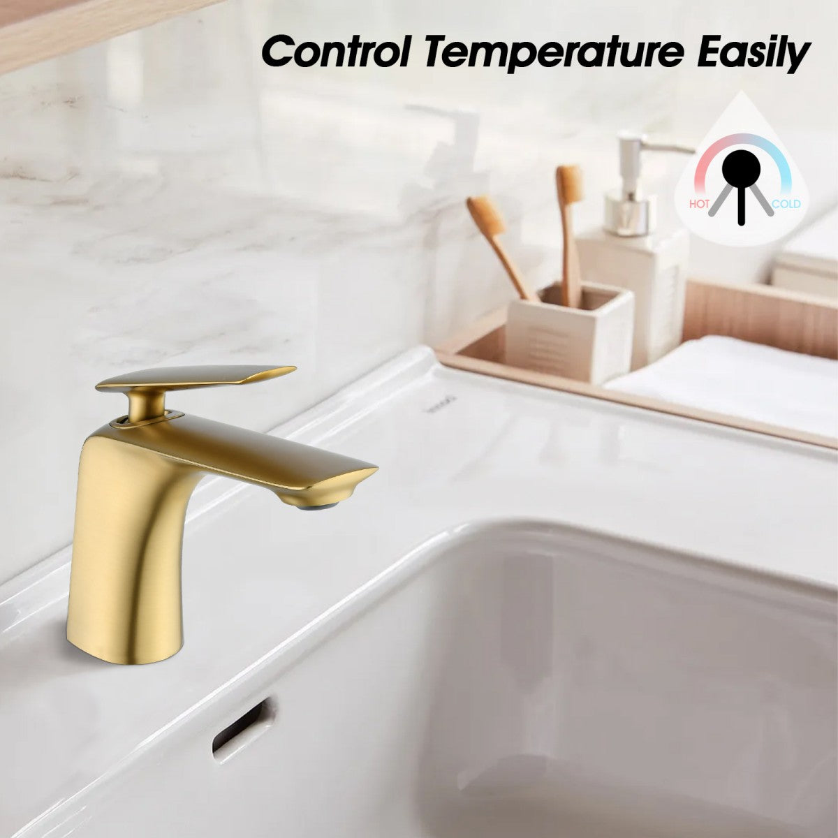 Bathroom Single Hole Sink Faucet Gold Single Handle With Pop-up Drain W1224P227855