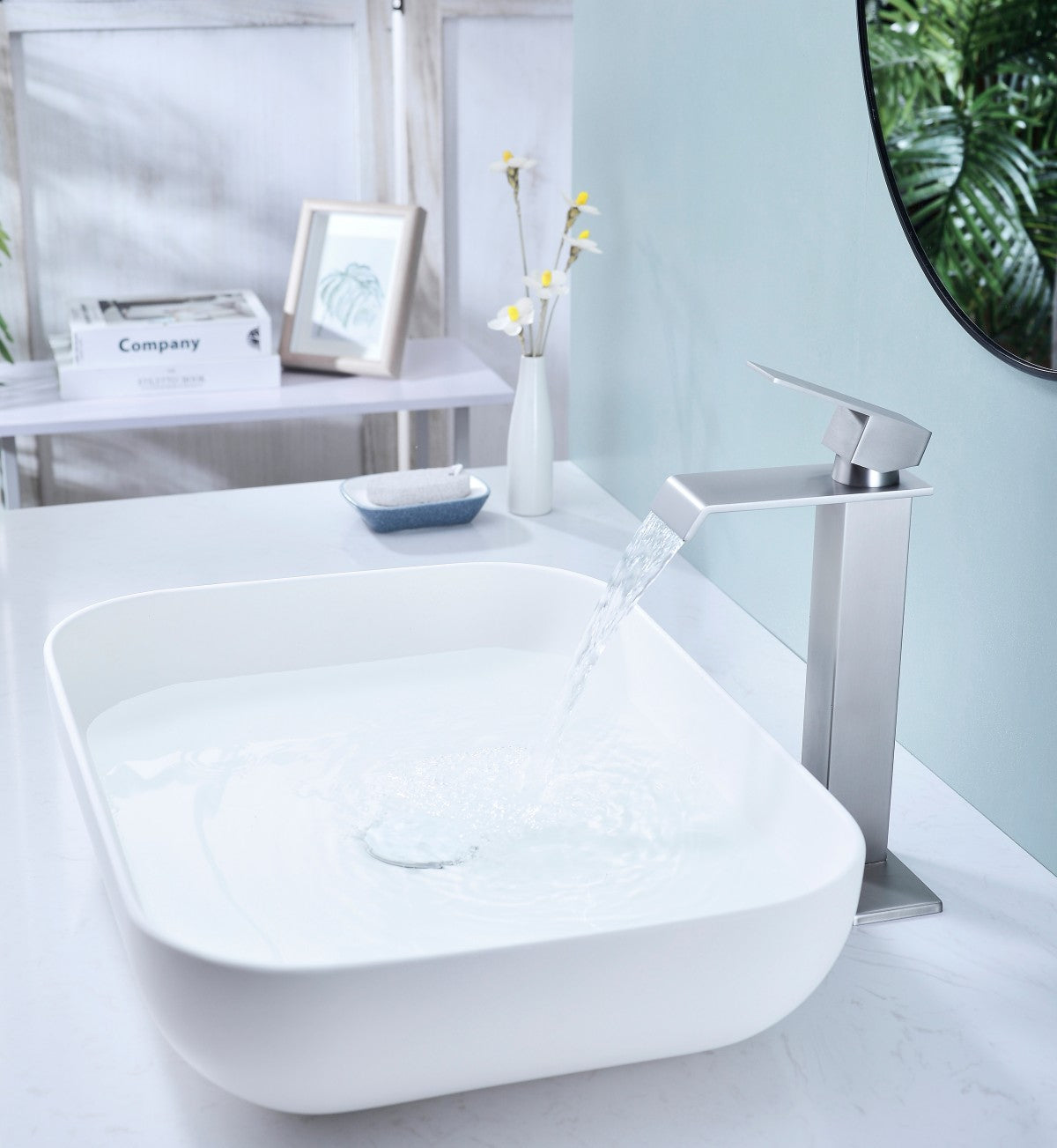 Bathroom Single Hole or Three Holes Vessel Sink Faucet Brushed Nickel Single Handle With Deck Plate and Pop-up Drain W928P225281