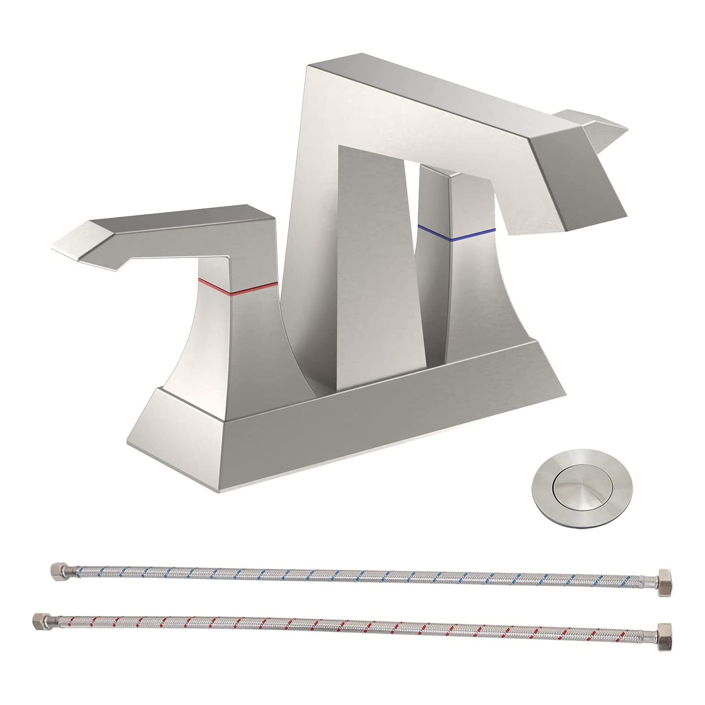 Bathroom Widespread Three Hole Sink Faucet Brushed Nickel Two Handles With Pop-up Drain T3177P277482