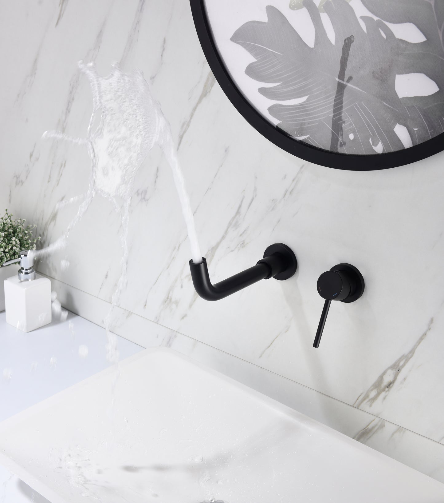 Bathroom Sink Faucet Matte Black Single Handle Wall Mounted Pop-up Drain W928P261575