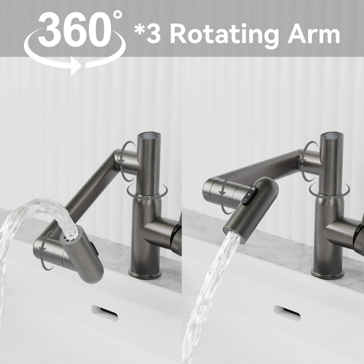 Bathroom Single Hole Sink Faucet Grey Two Handles Rotable Spout W1217P214939