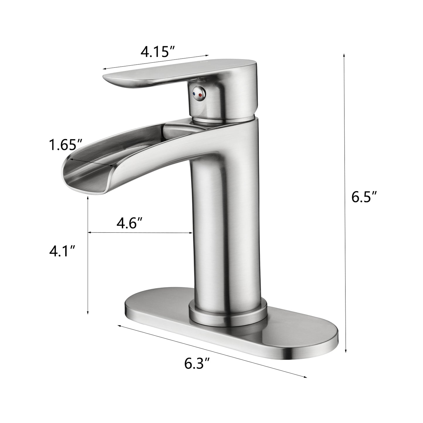 Bathroom Single Hole or Three Hole Waterfall Sink Faucet Brushed Nickel Single Handle with Deck Plate and Pop-up Drain W1224P225010