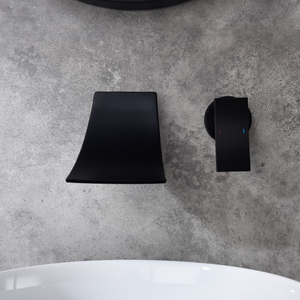 Bathroom Waterfall Sink Faucet Matte Black Single Handle Wall Mounted W2287P185541