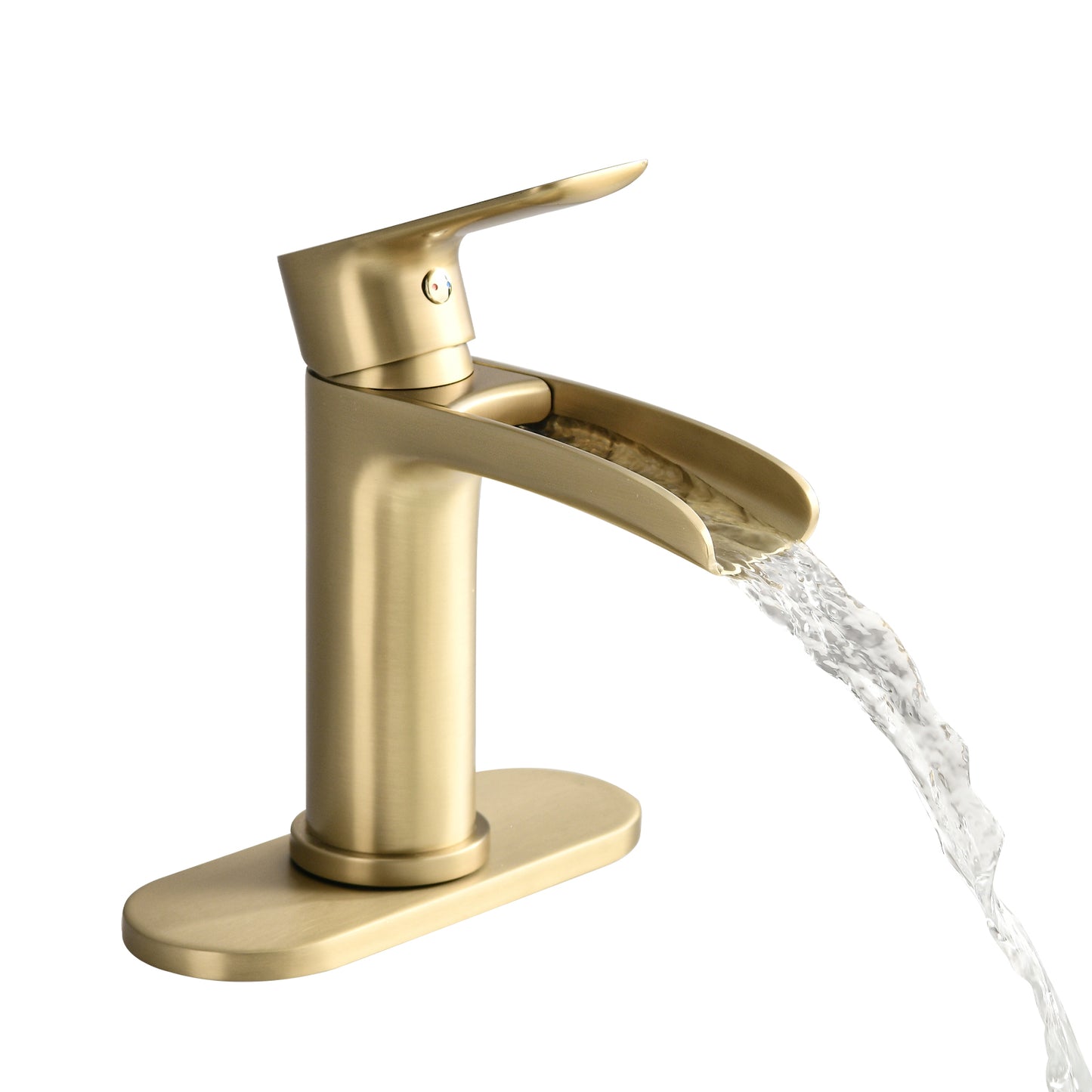 Bathroom Single Hole or Three Hole Waterfall Sink Faucet Brushed Gold Single Handle with Deck Plate and Pop-up Drain W1224P227673