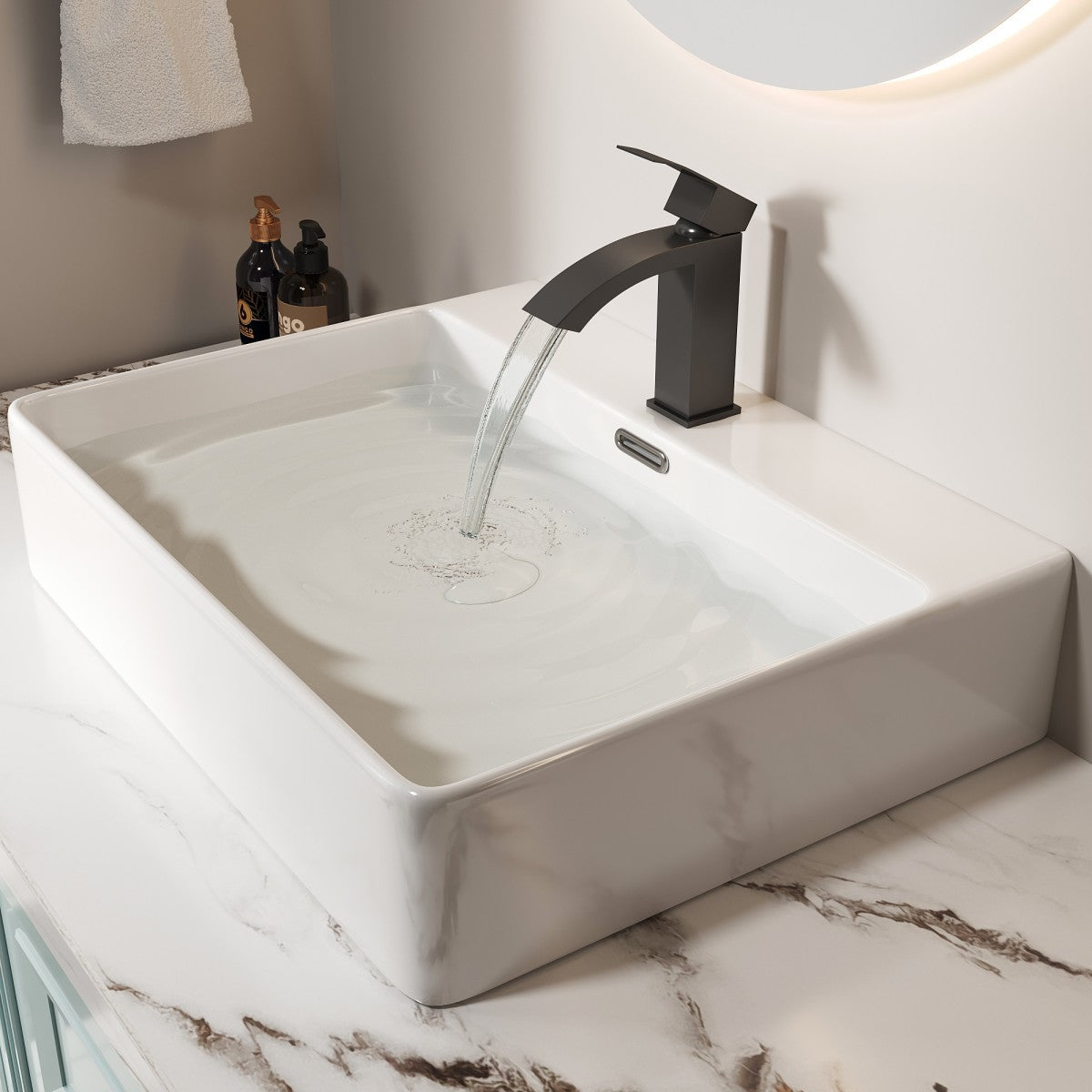 Bathroom Single Hole Sink Waterfall Faucet Matte Black Single Handle B2724P262881