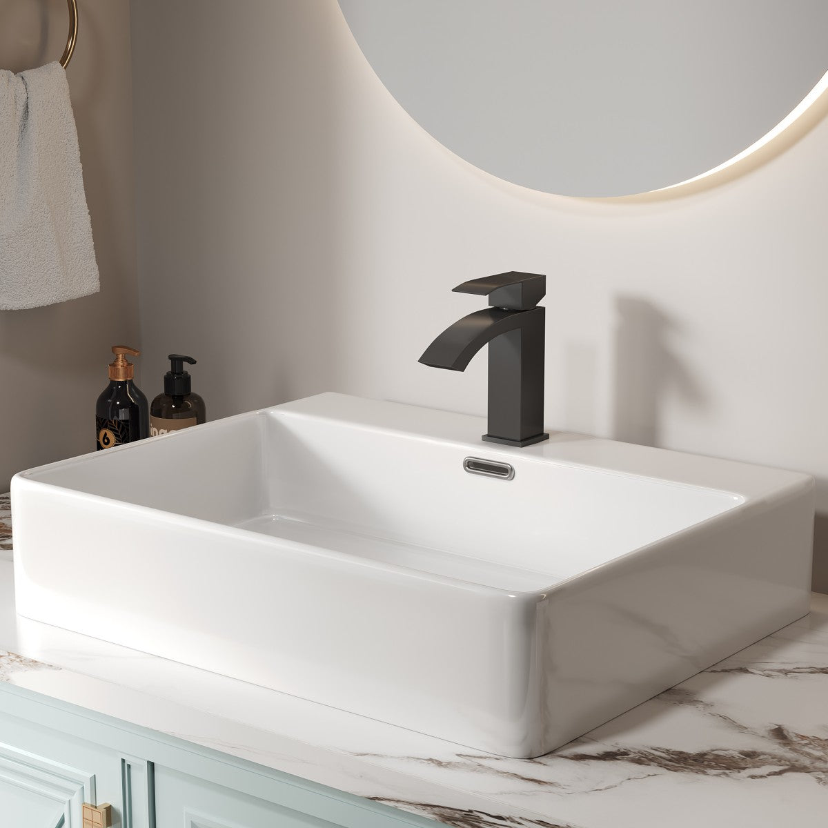 Bathroom Single Hole Sink Waterfall Faucet Matte Black Single Handle B2724P262881