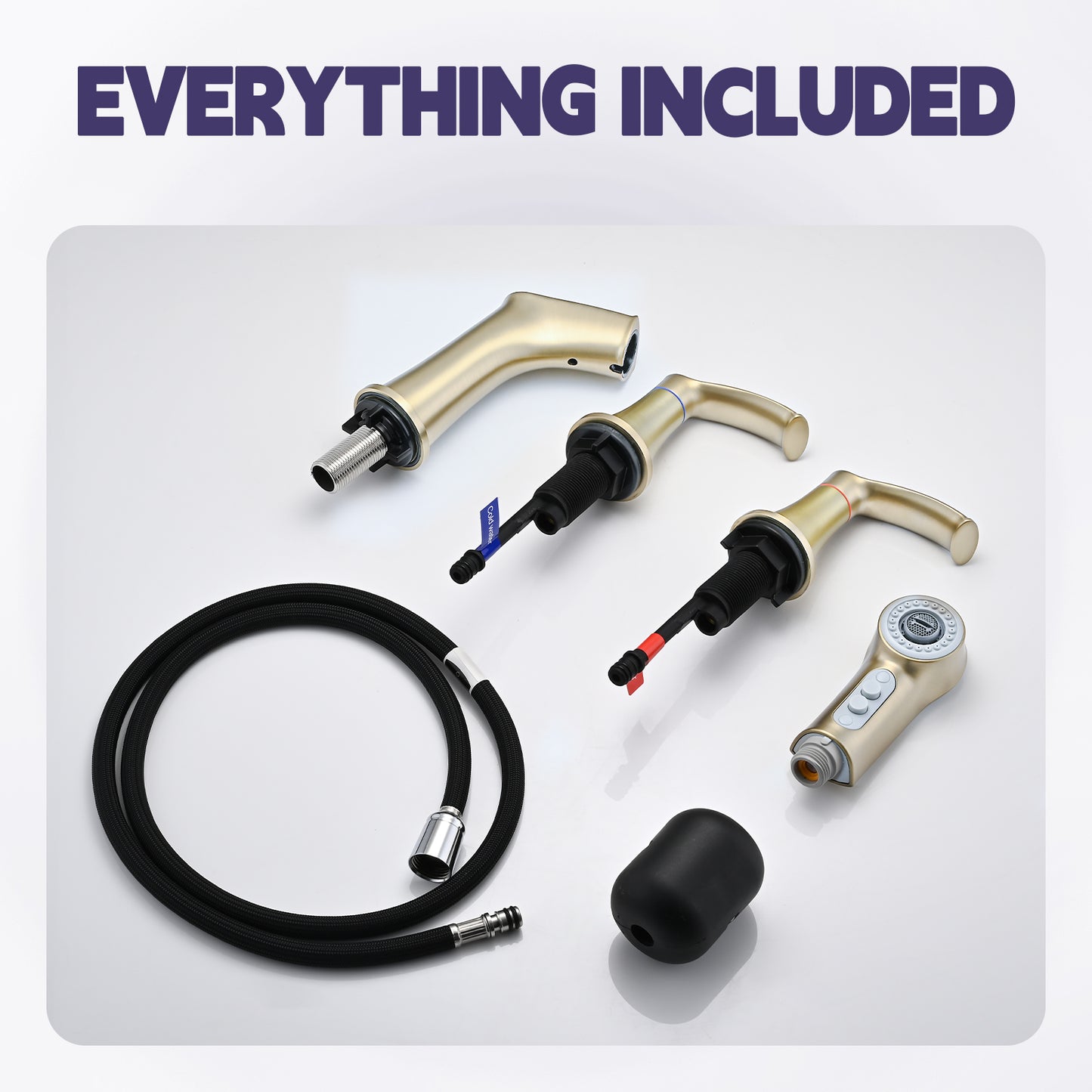 Bathroom Widespread Three Hole Pull-out Sink Faucet Brushed Gold Two Handles With Pop-up Drain W1224P185049