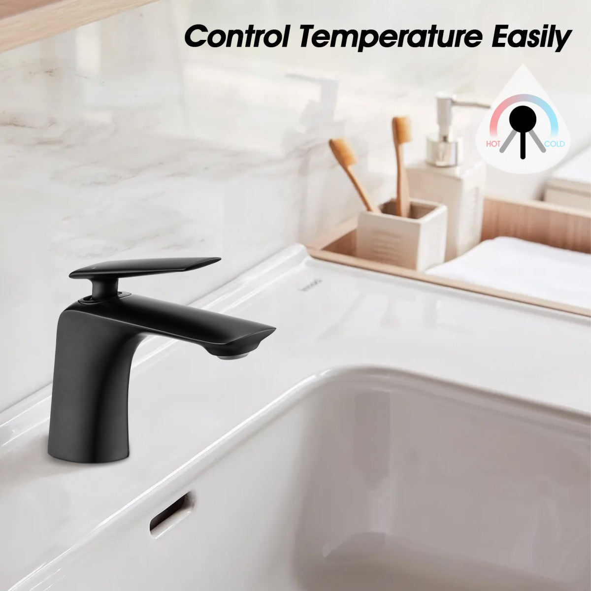Bathroom Single Hole Sink Faucet Matte Black Single Handle With Pop-up Drain W1224P227850
