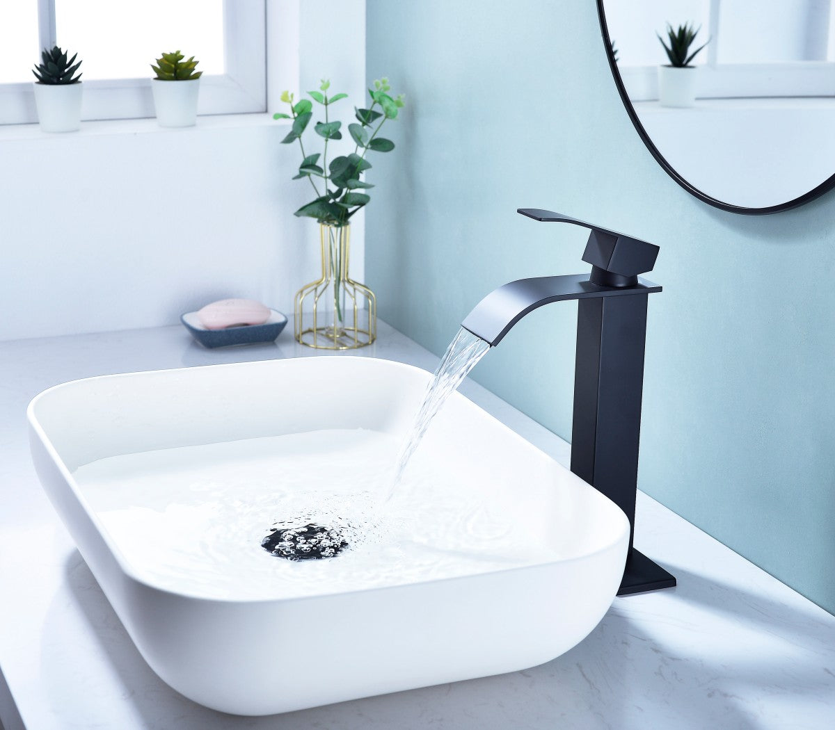 Bathroom Single Hole or Three Hole Vessel Sink Faucet Matte Black Single Handle With Deck Plate and Pop-up Drain W928P225251