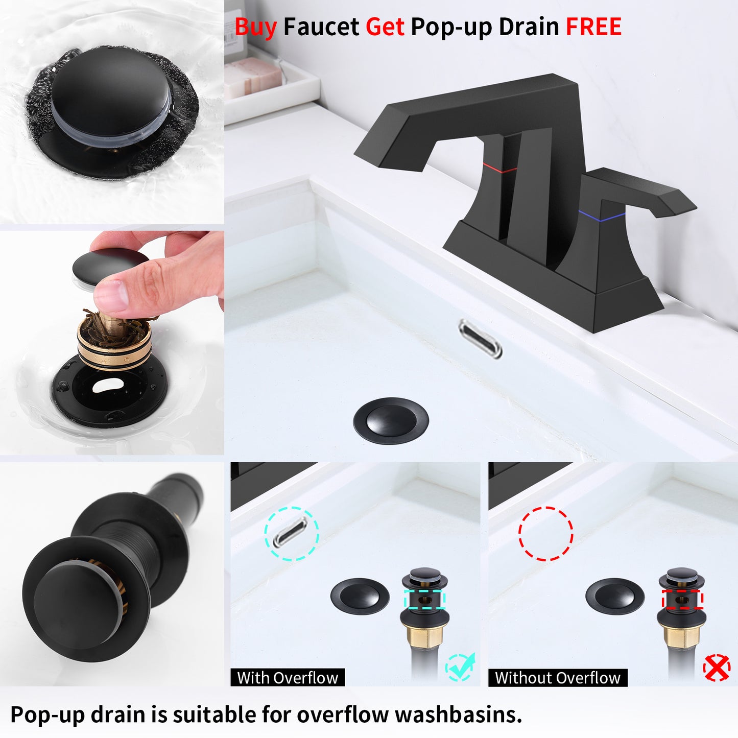 Bathroom Widespread Three Hole Sink Faucet Matte Black Two Handles With Pop-up Drain T3177P277481