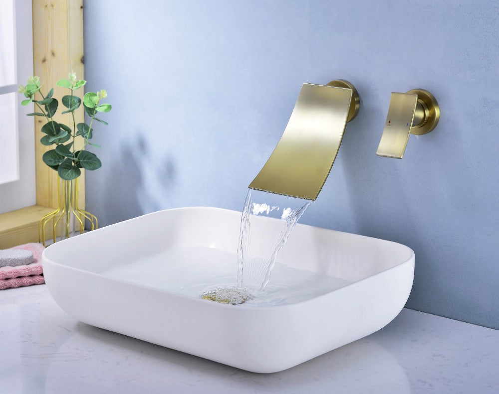 Bathroom Waterfall Sink Faucet Gold Single Handle Wall Mounted W2287P185537