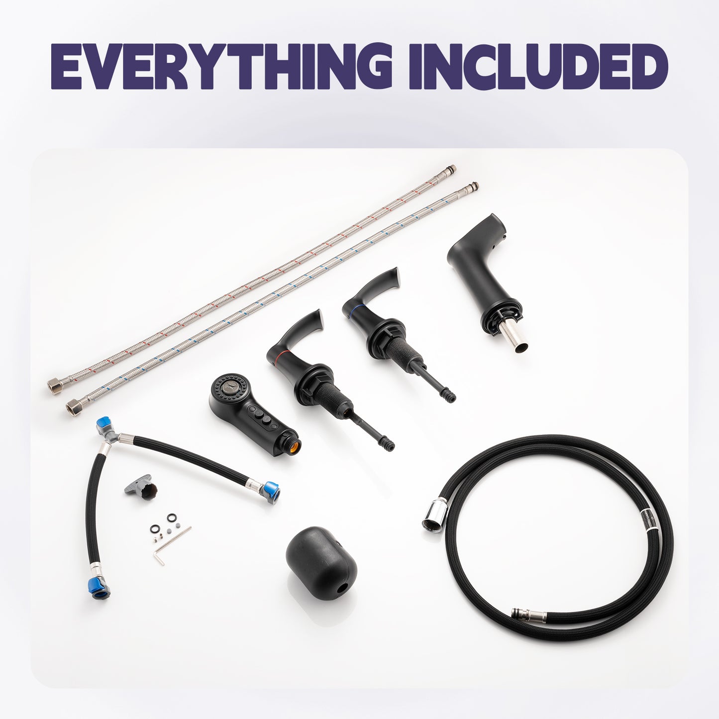 Bathroom Widespread Three Hole Pull-out Sink Faucet Matte Black Two Handles With Pop-up Drain W1224P185045