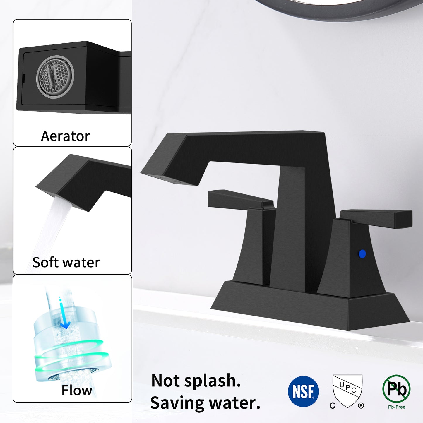 Bathroom Widespread Three Hole Sink Faucet Matte Black Two Handles With Pop-up Drain T3177P277478
