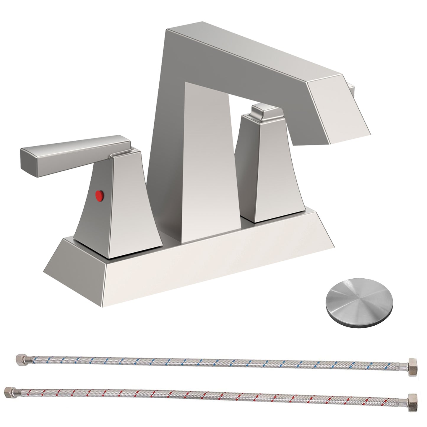 Bathroom Widespread Three Hole Sink Faucet Brushed Nickel Two Handles With Pop-up Drain T3177P277476