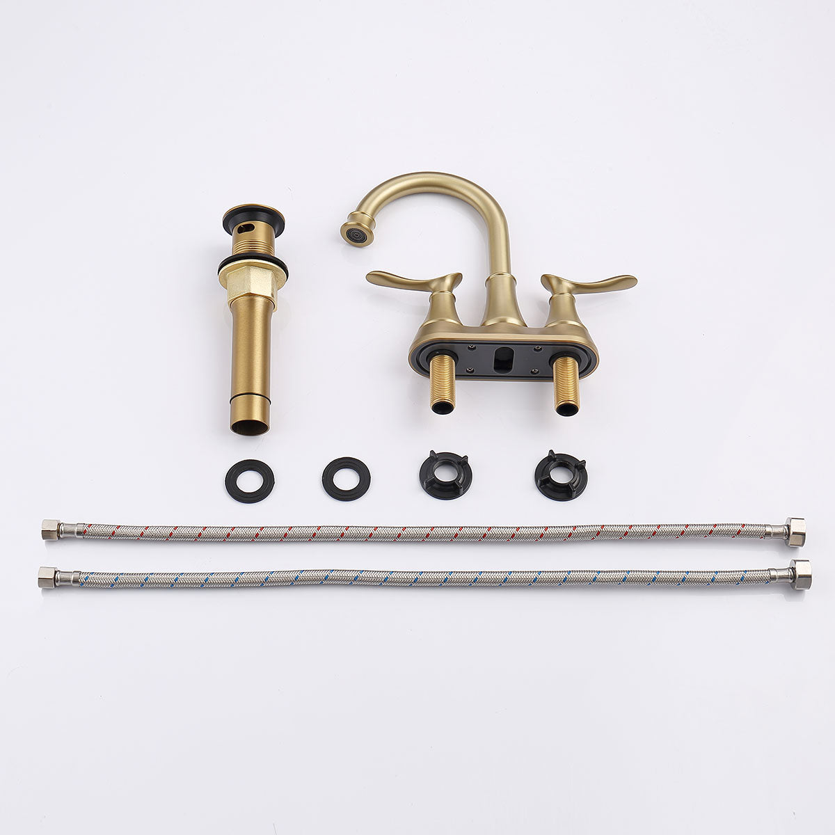 Brushed Gold 4-Inch Centerset Bathroom Sink Faucet, Two-Handle Vanity Faucet with Pop-Up Drain & Supply Lines