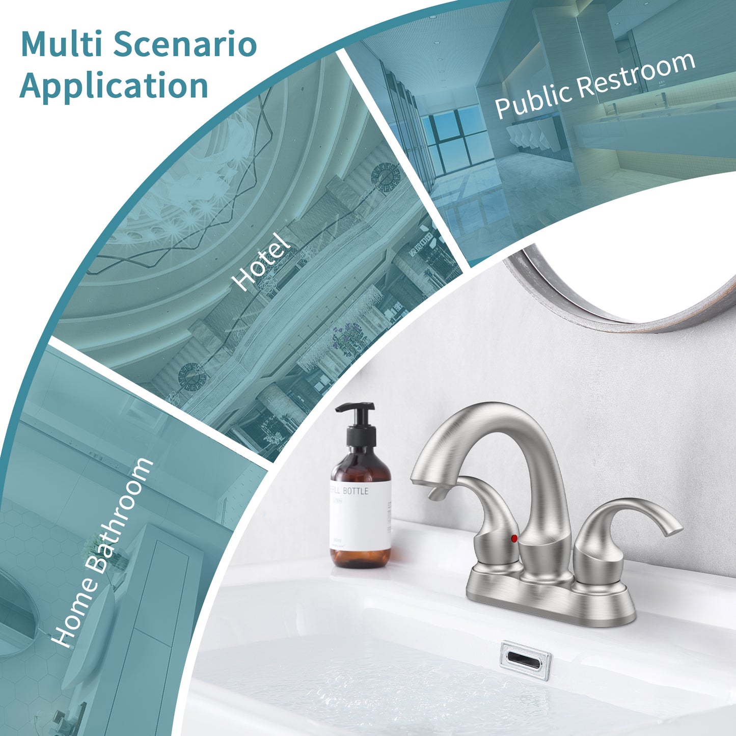 Brushed Nickel Swan Neck Style 4-Inch Centerset Bathroom Sink Faucet, Two-Handle Vanity Faucet with Pop-Up Drain & Supply Lines