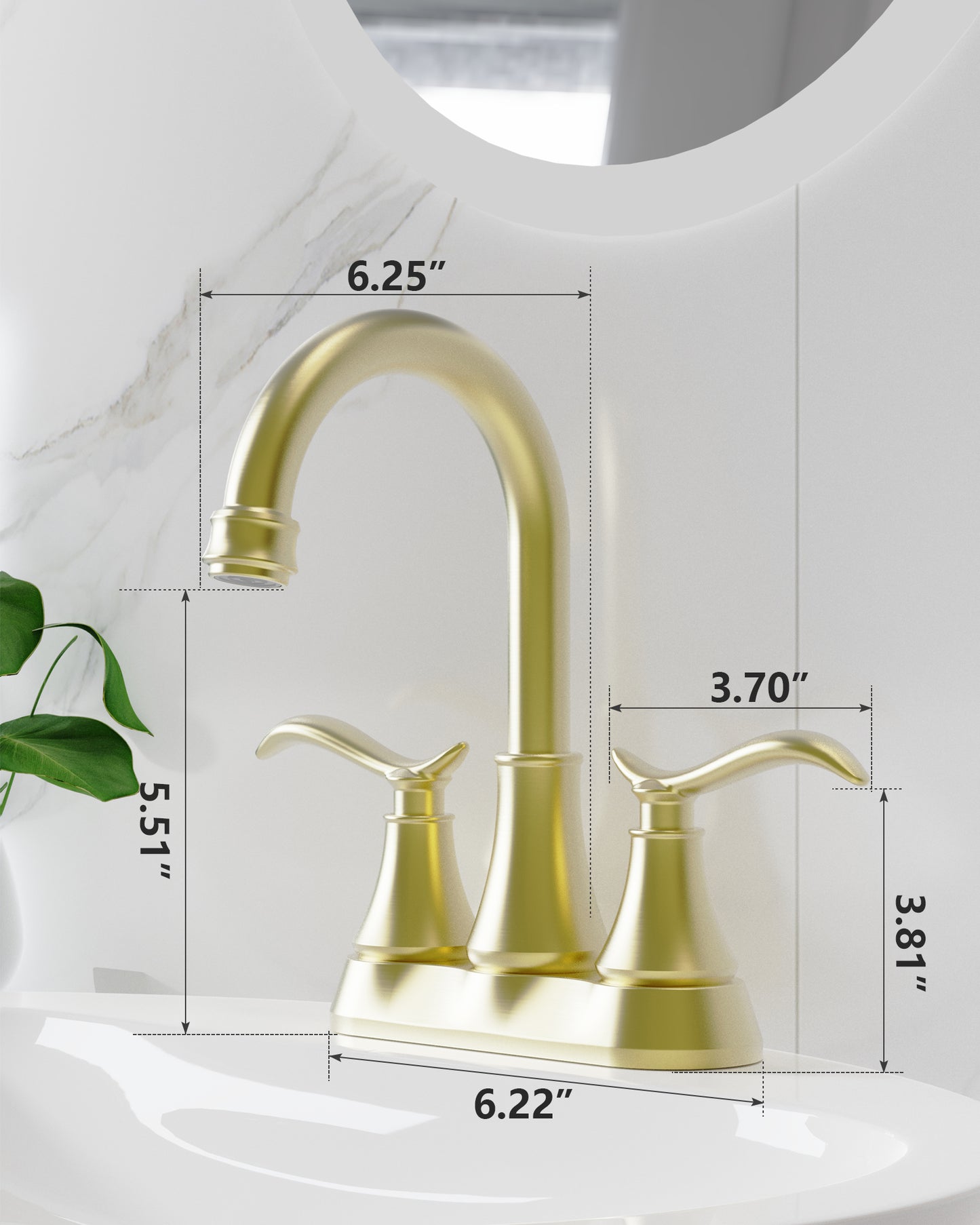 Brushed Gold 4-Inch Centerset Bathroom Sink Faucet, Two-Handle Vanity Faucet with 360° Swivel High Arc Spout, Pop-Up Drain & Supply Lines