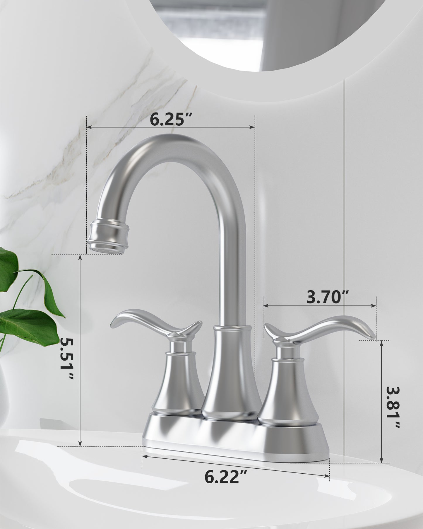 Chrome 4-Inch Centerset Bathroom Sink Faucet, Two-Handle Vanity Faucet with 360° Swivel High Arc Spout, Pop-Up Drain & Supply Lines