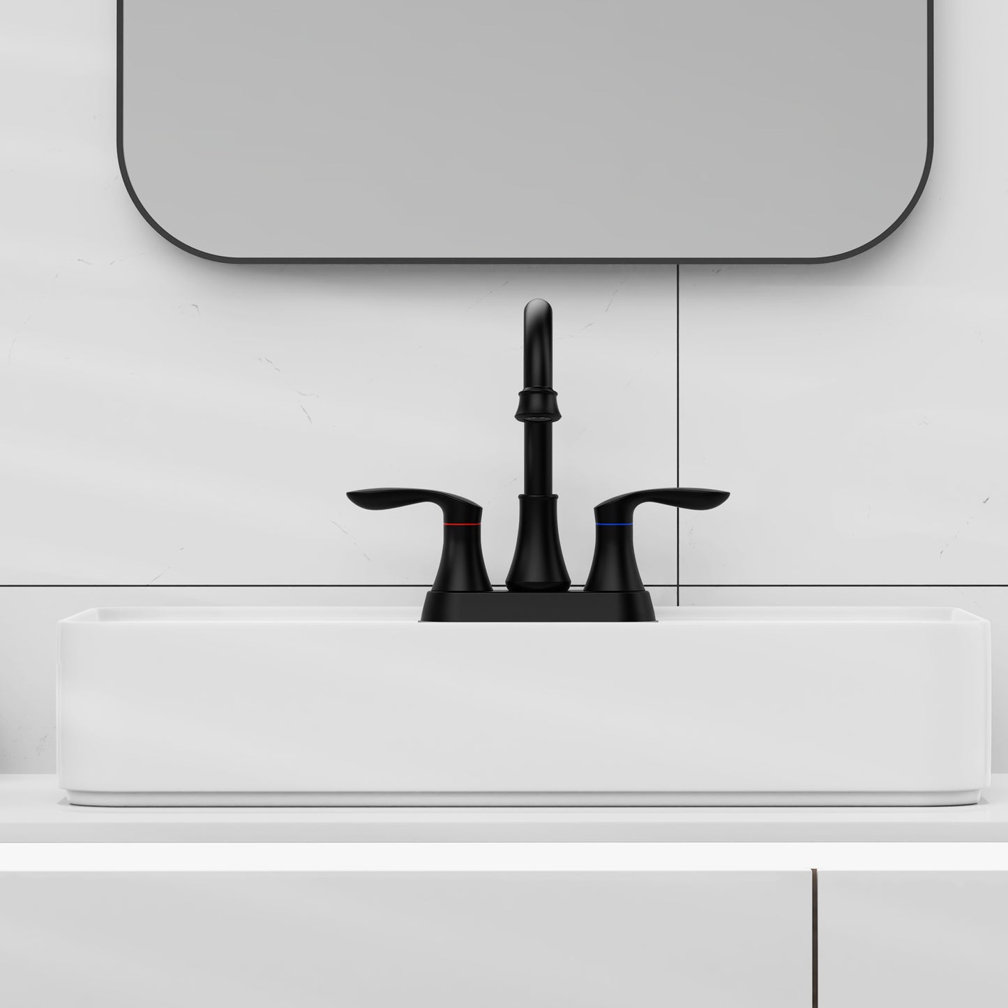 Matte Black 4-Inch Centerset Bathroom Sink Faucet, Two-Handle Vanity Faucet with Pop-Up Drain & Supply Lines