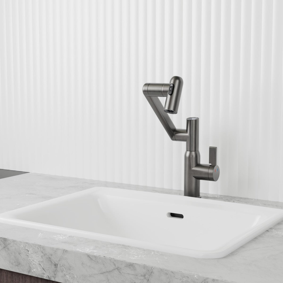 Bathroom Single Hole Sink Faucet Grey Two Handles Rotable Spout W1217P214939