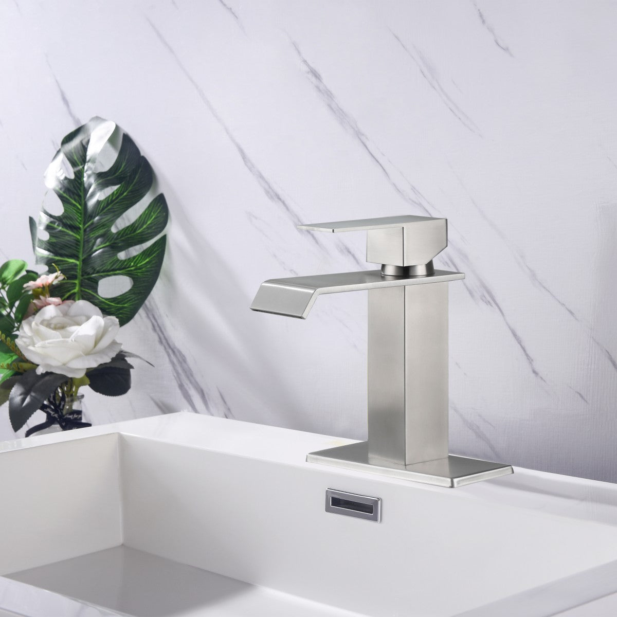 Bathroom Single Hole or Three Holes Sink Faucet Brushed Nickel Single Handle With Deck Plate W2287P185569